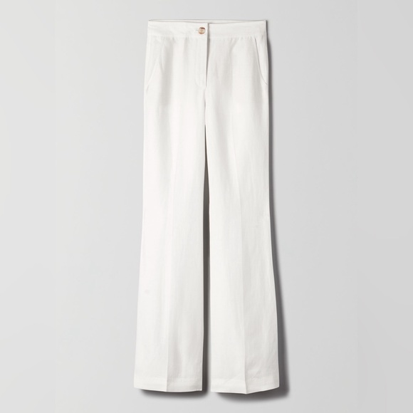Aritzia Babaton Dara White Linen Flare High Rise Bohemian Summer Casual Pant - Picture 7 of 13